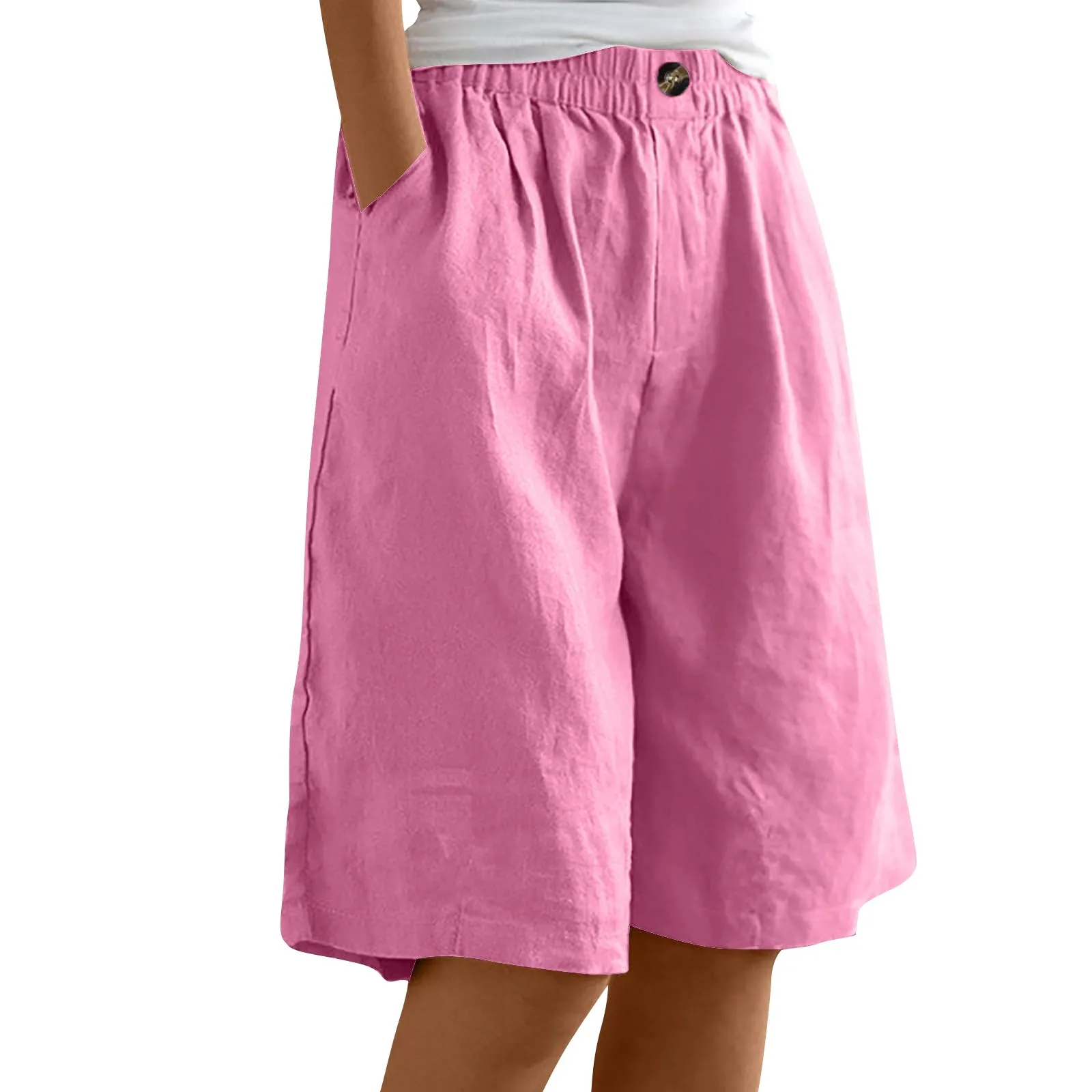 For Womens Leggings Cotton Linen Middle Pants Straight Fit Henley Recreational Anniversary Plain Modern/Fitted Crisscross Short