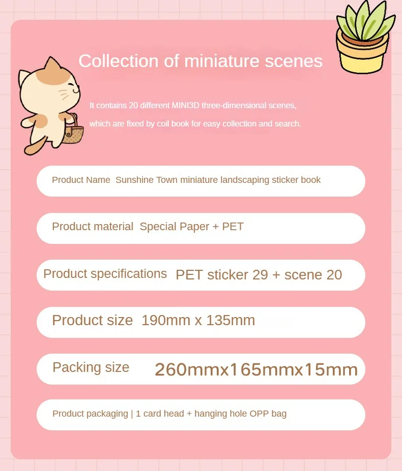 49pcs/pack Sunny Town Miniature Scene Sticker Book 3D Stereo Cartoon Cottage DIY Scene Making Decoration