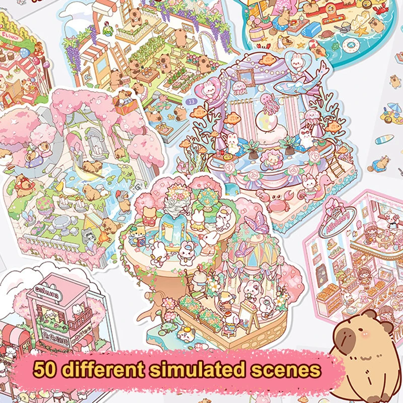 50Scenes 3D House Stickers In 1 Box Miniature Scene Landscape Stickers Toys Girls Birthday Gifts