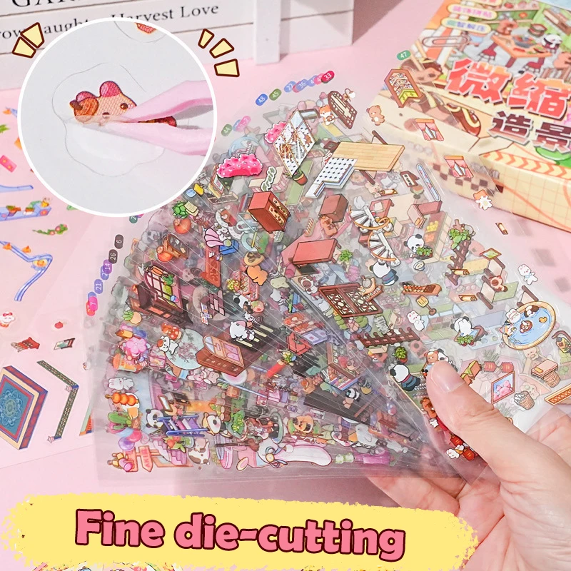 50Scenes 3D House Stickers In 1 Box Miniature Scene Landscape Stickers Toys Girls Birthday Gifts