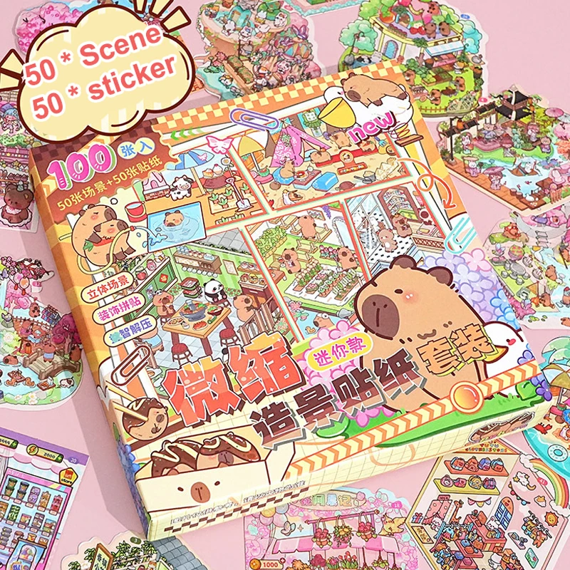 50Scenes 3D House Stickers In 1 Box Miniature Scene Landscape Stickers Toys Girls Birthday Gifts