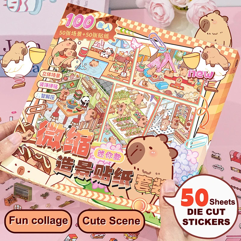 50Scenes 3D House Stickers In 1 Box Miniature Scene Landscape Stickers Toys Girls Birthday Gifts