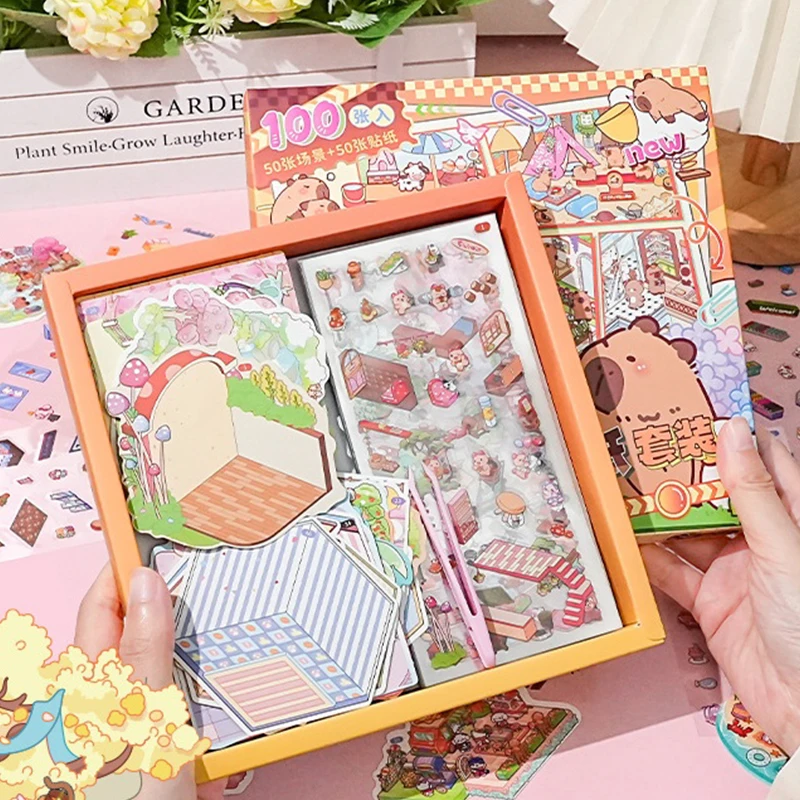 50Scenes 3D House Stickers In 1 Box Miniature Scene Landscape Stickers Toys Girls Birthday Gifts