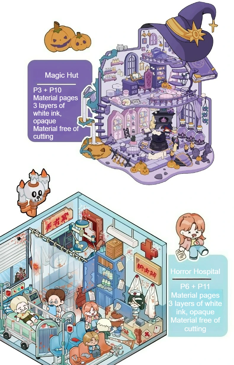 Guka 5.0 Slightly Thrilling Scenery Making Sticker Collection Book Halloween Gift Micro 3D Stereo Cottage Handmade Stickers