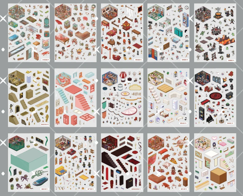 Kawaii 3D Cartoon Miniature Scene Sticker Book Collection DIY Scrapbooking Pocket House Stacking Game Stickers Children's Gifts
