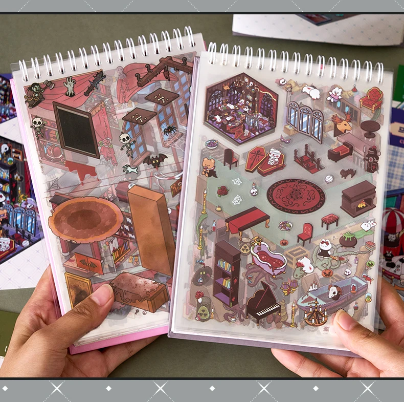 Kawaii 3D Cartoon Miniature Scene Sticker Book Collection DIY Scrapbooking Pocket House Stacking Game Stickers Children's Gifts