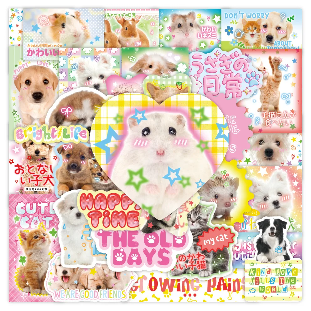 40pcs Retro Cute Cartoon Scrapbook Sticker Kawaii Puppy Kitten Bunny Journal Sticker DIY Decor Stationery Phone Shell Sticker