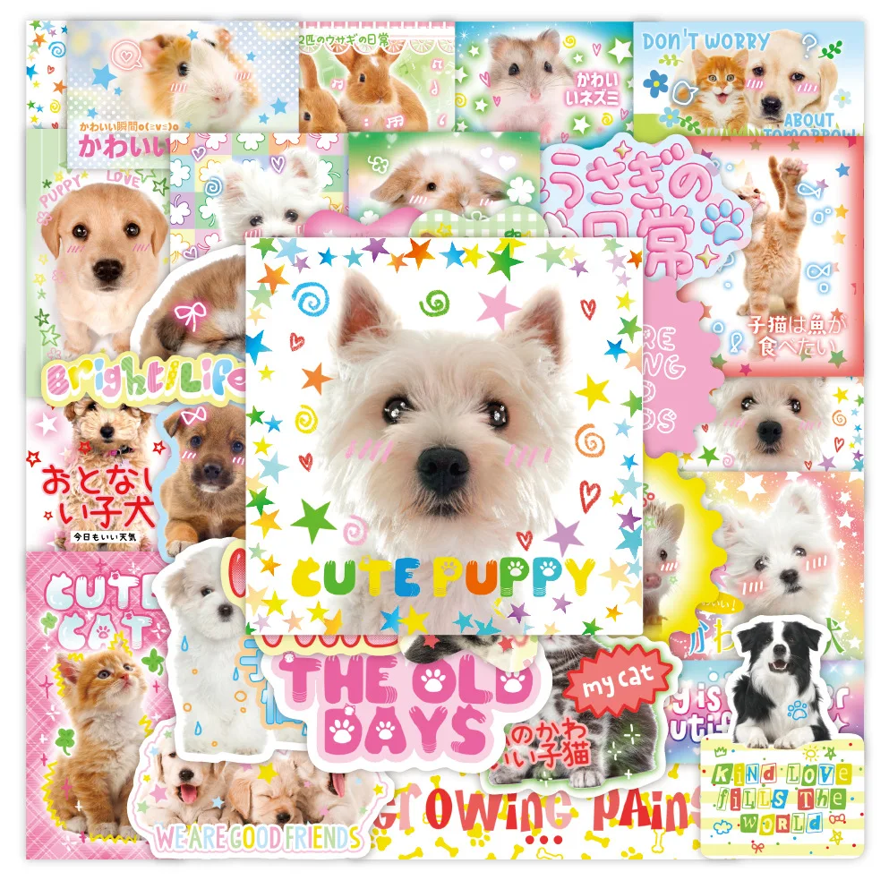 40pcs Retro Cute Cartoon Scrapbook Sticker Kawaii Puppy Kitten Bunny Journal Sticker DIY Decor Stationery Phone Shell Sticker