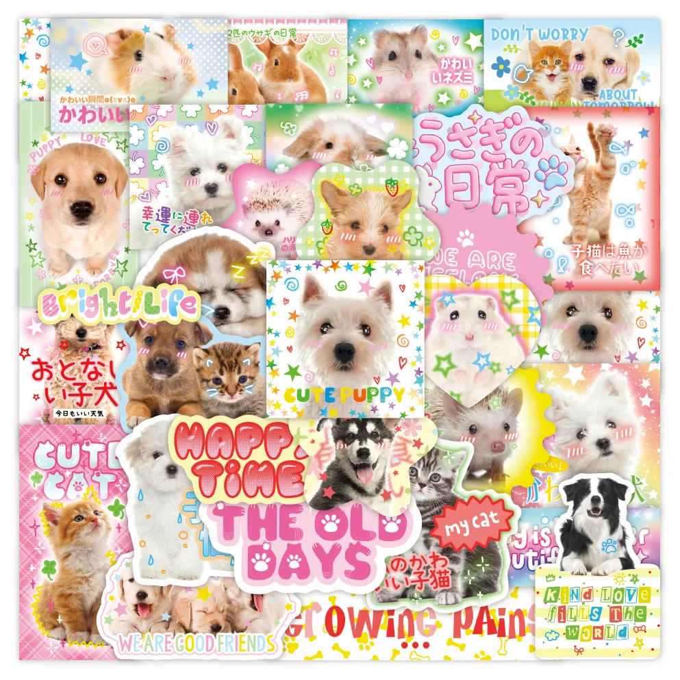40pcs Retro Cute Cartoon Scrapbook Sticker Kawaii Puppy Kitten Bunny Journal Sticker DIY Decor Stationery Phone Shell Sticker