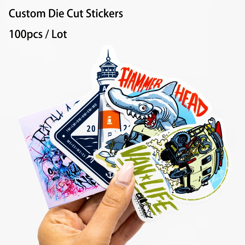 100PCS Custom Holographic Stickers Waterproof Vinyl Customized Label LOGO Cartoon Decoration Personalized Sticker For Business