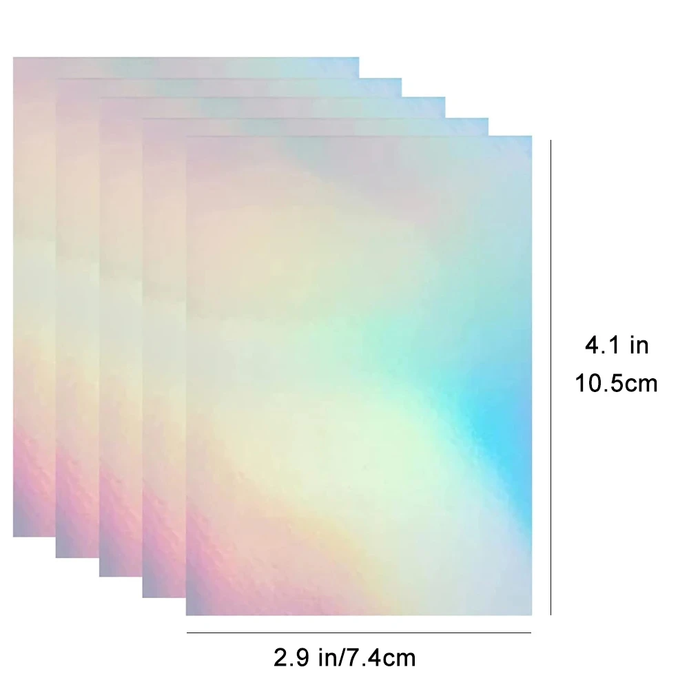 50pcs Holographic Sticker Paper 2.9 X 4.1 Inch Clear Vinyl Self-Adhesive Waterproof Transparent Cold Laminating Film for Crafts