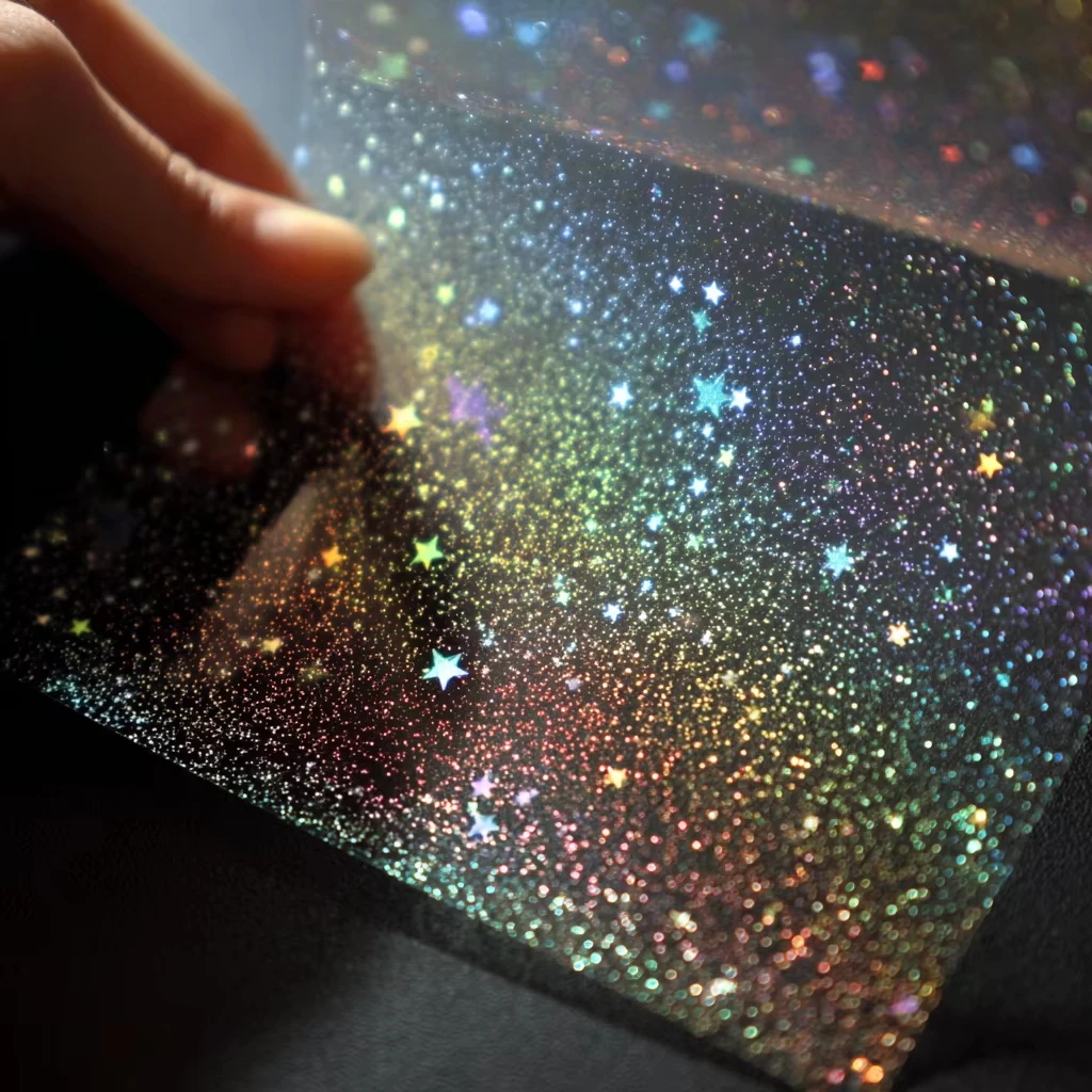 50pcs Holographic Sticker Paper 2.9 X 4.1 Inch Clear Vinyl Self-Adhesive Waterproof Transparent Cold Laminating Film for Crafts