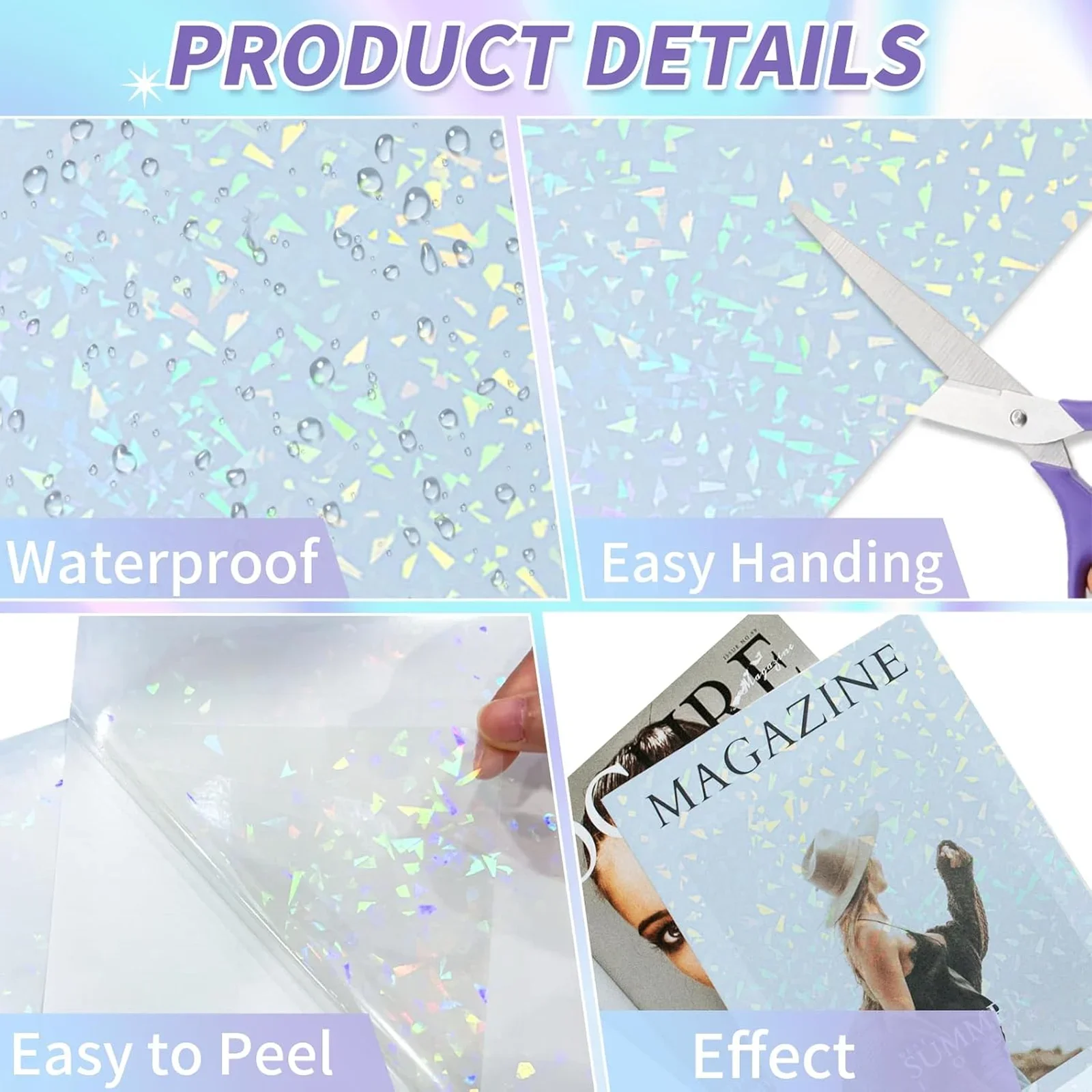 50pcs Holographic Sticker Paper 2.9 X 4.1 Inch Clear Vinyl Self-Adhesive Waterproof Transparent Cold Laminating Film for Crafts