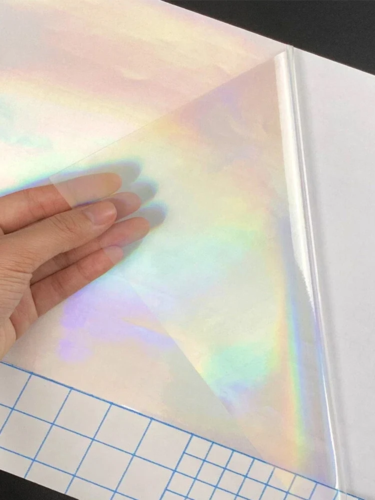 50pcs Holographic Sticker Paper 2.9 X 4.1 Inch Clear Vinyl Self-Adhesive Waterproof Transparent Cold Laminating Film for Crafts