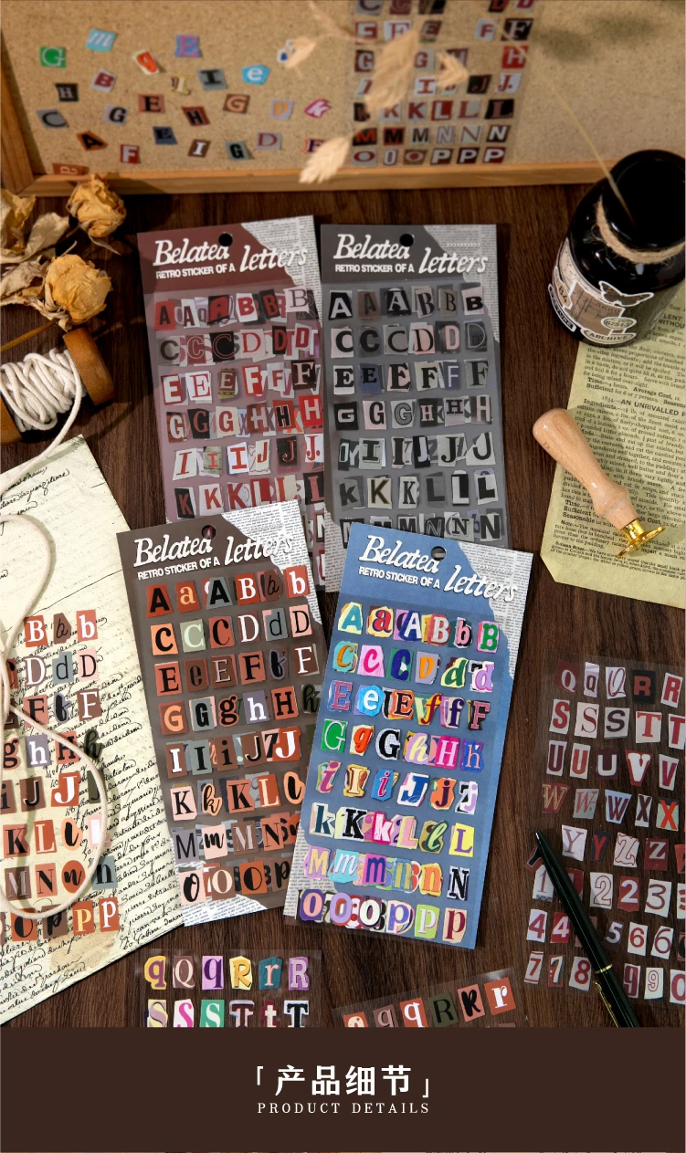 Journal GO 2pcs English Alphabet Number Symbol Stickers Vintage Scrapbook Aesthetic Journaling Supplies Kit Retro Letter Sticker