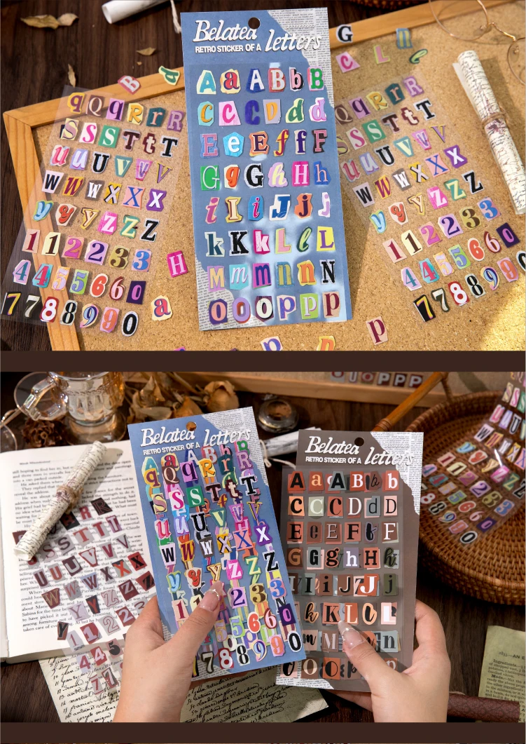 Journal GO 2pcs English Alphabet Number Symbol Stickers Vintage Scrapbook Aesthetic Journaling Supplies Kit Retro Letter Sticker
