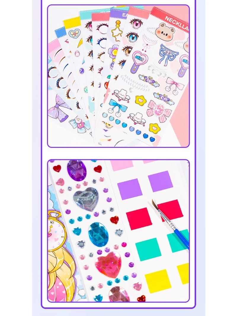 1PCS Style Random Makeup Painting Book Girl's Birthday Gift Fun Handmade DIY Princess Makeup Box Dressing Set Creative Sticker