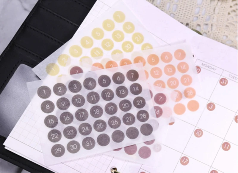 Fromthenon Round Number Sticker 365 Daily Days Stickers for 2024 Full Year Diary Journal Supplies Planner Decorative Stationery