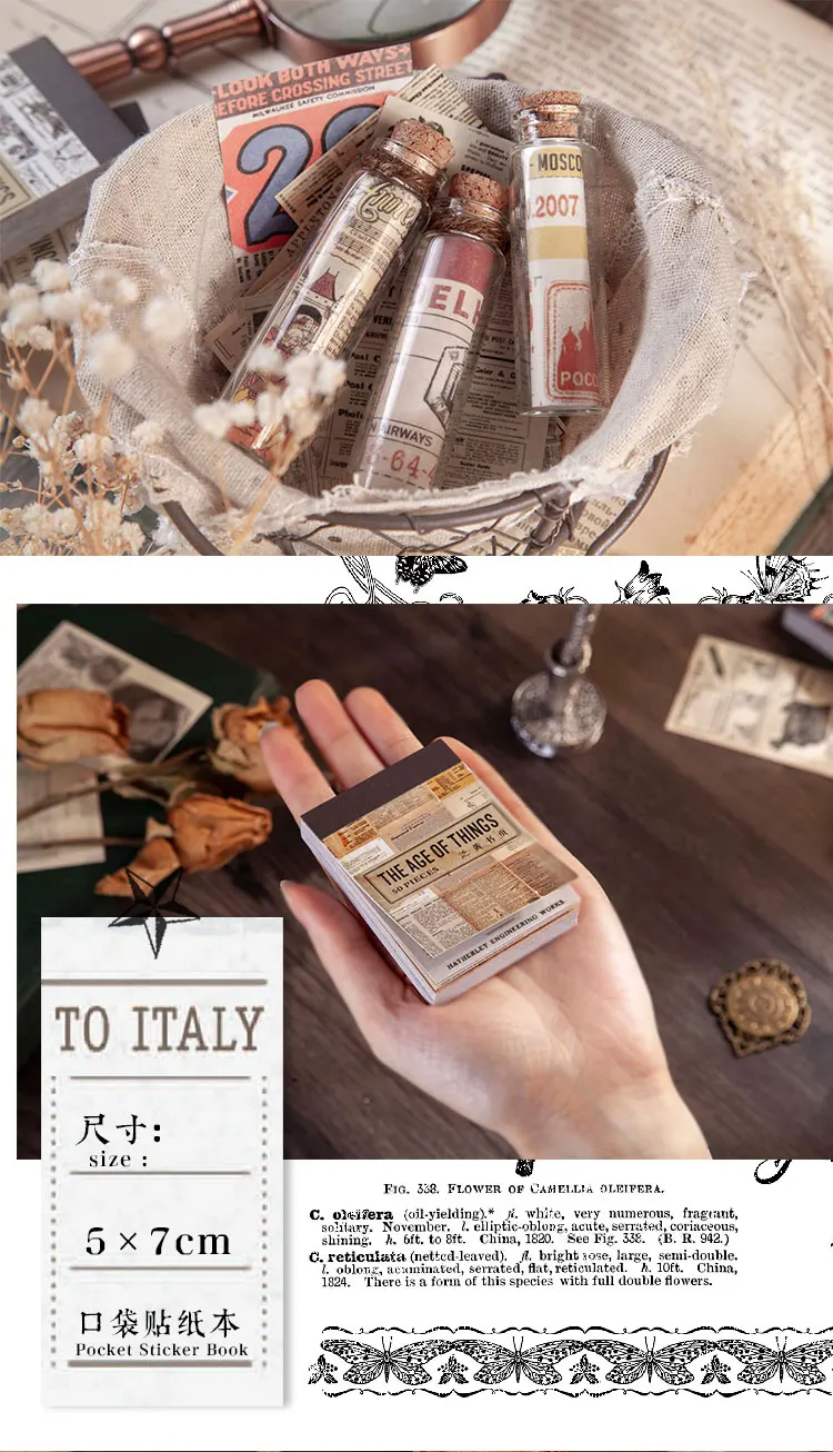 50 pcs Scrapbooking Adhesive Diy Sticker Vintage INS Stickers book for Decorative Diary Album junk journal supplies