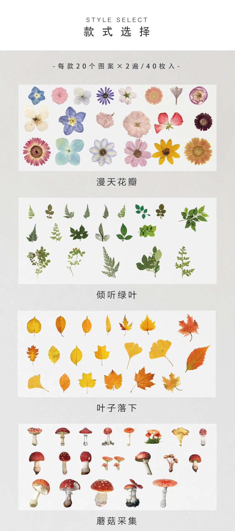 40pcs/bag Vintage Ginkgo leaves flowers PET sticker package DIY diary decoration sticker album scrapbooking