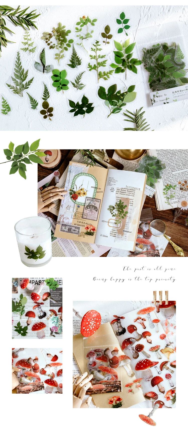 40pcs/bag Vintage Ginkgo leaves flowers PET sticker package DIY diary decoration sticker album scrapbooking