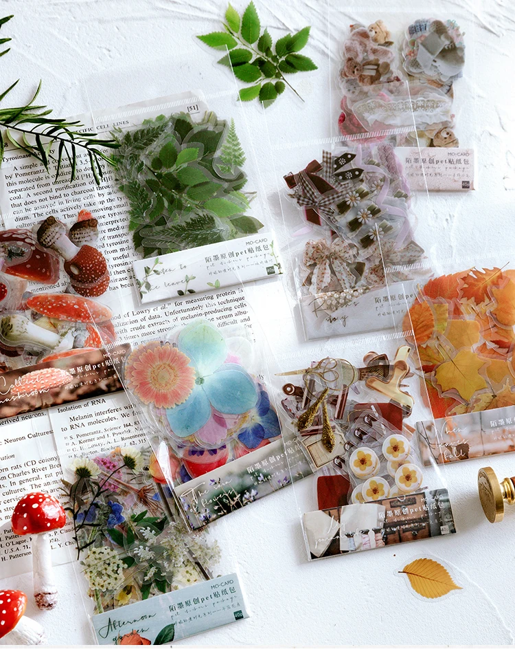 40pcs/bag Vintage Ginkgo leaves flowers PET sticker package DIY diary decoration sticker album scrapbooking