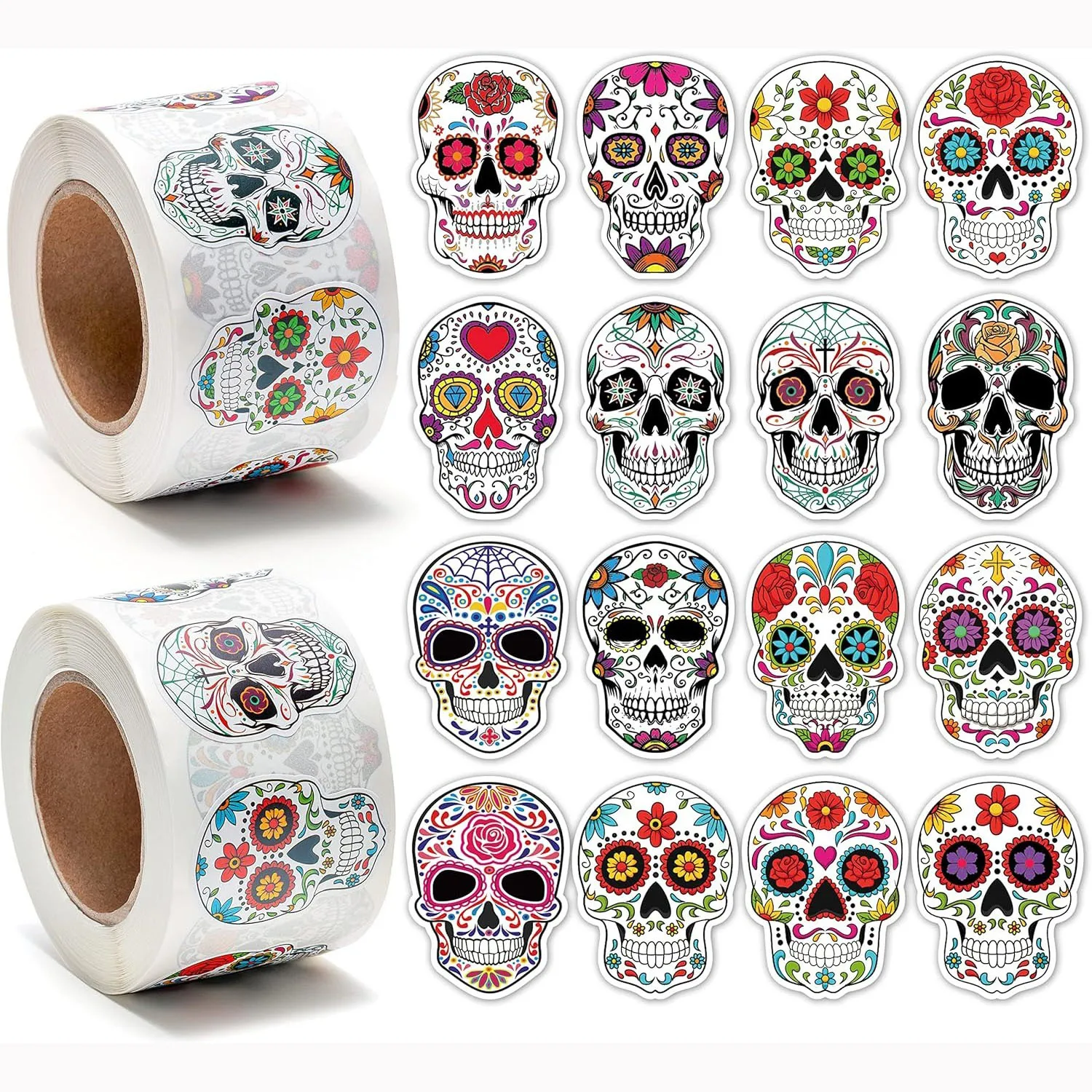 500pcs Skull Sticker Halloween Candy Skull Sticker Dia De Los Muertos Mexico Day of the Dead Sticker for Halloween Party Gift De