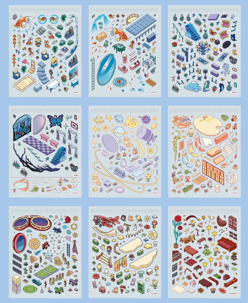 Kawaii 3D Cartoon Miniature Scene Stickers Book Collection Pocket House Stacking Stickers DIY Handmade Scrapbook Decoration