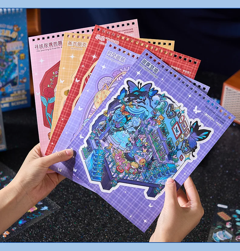 Kawaii 3D Cartoon Miniature Scene Stickers Book Collection Pocket House Stacking Stickers DIY Handmade Scrapbook Decoration