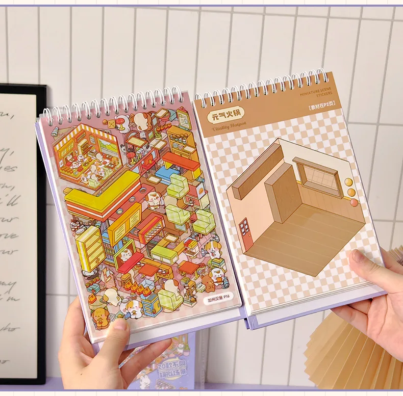 Mr.Paper 3D Miniature Diorama Sticker Book Cute Town DIY Scenery Decor for Journal Scrapbooking Craft Pop Up House Stickers