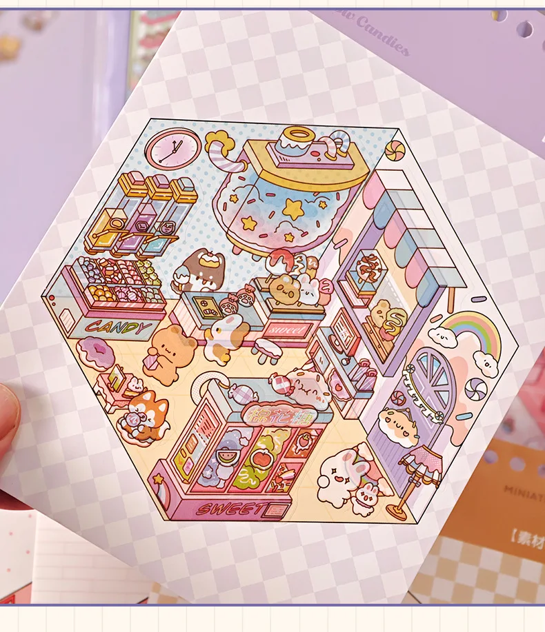 Mr.Paper 3D Miniature Diorama Sticker Book Cute Town DIY Scenery Decor for Journal Scrapbooking Craft Pop Up House Stickers