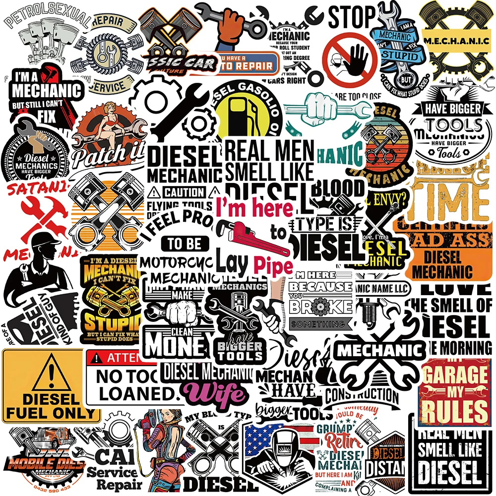 50PCS Diesel Mechanic Stickers Photocard Gift Art Picture Cartoon Laptop Luggage Skateboard Community Decoration Reward Sticker