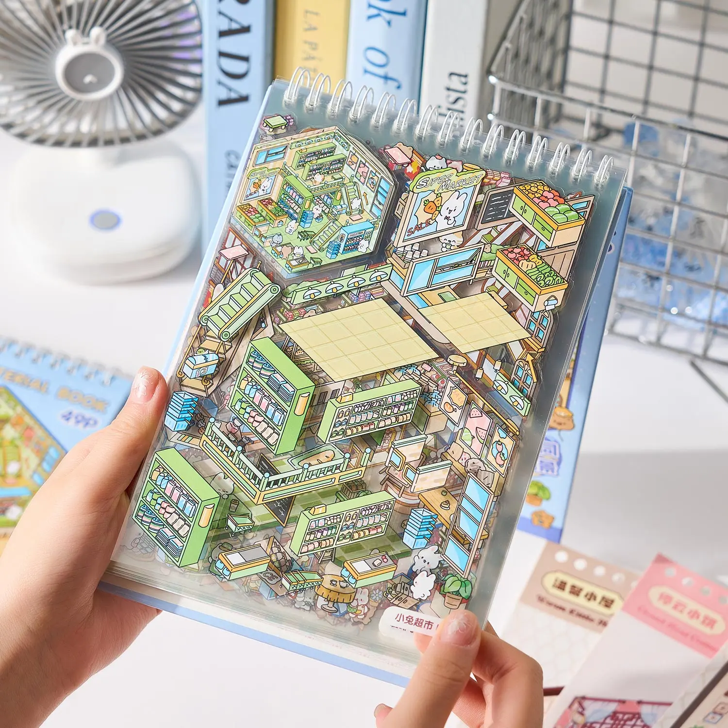 Mr.Paper 1Sticker Book+1Tweezers Set Miniature Business Town Diorama 3D Decal for DIY Scene Craft Micro Landscape Puzzle Sticker