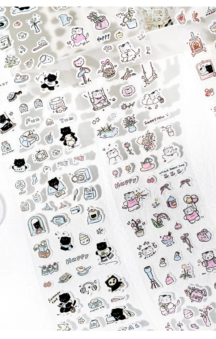 Journal GO 6.5x200cm Kitten Life Diary Tape Sticker Decorative Collage Adhesive DIY Scrapbooking Masking Tape Lovely Cat Sticker
