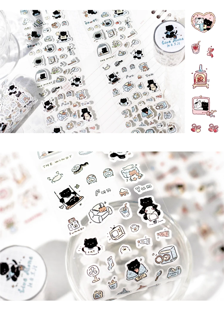 Journal GO 6.5x200cm Kitten Life Diary Tape Sticker Decorative Collage Adhesive DIY Scrapbooking Masking Tape Lovely Cat Sticker