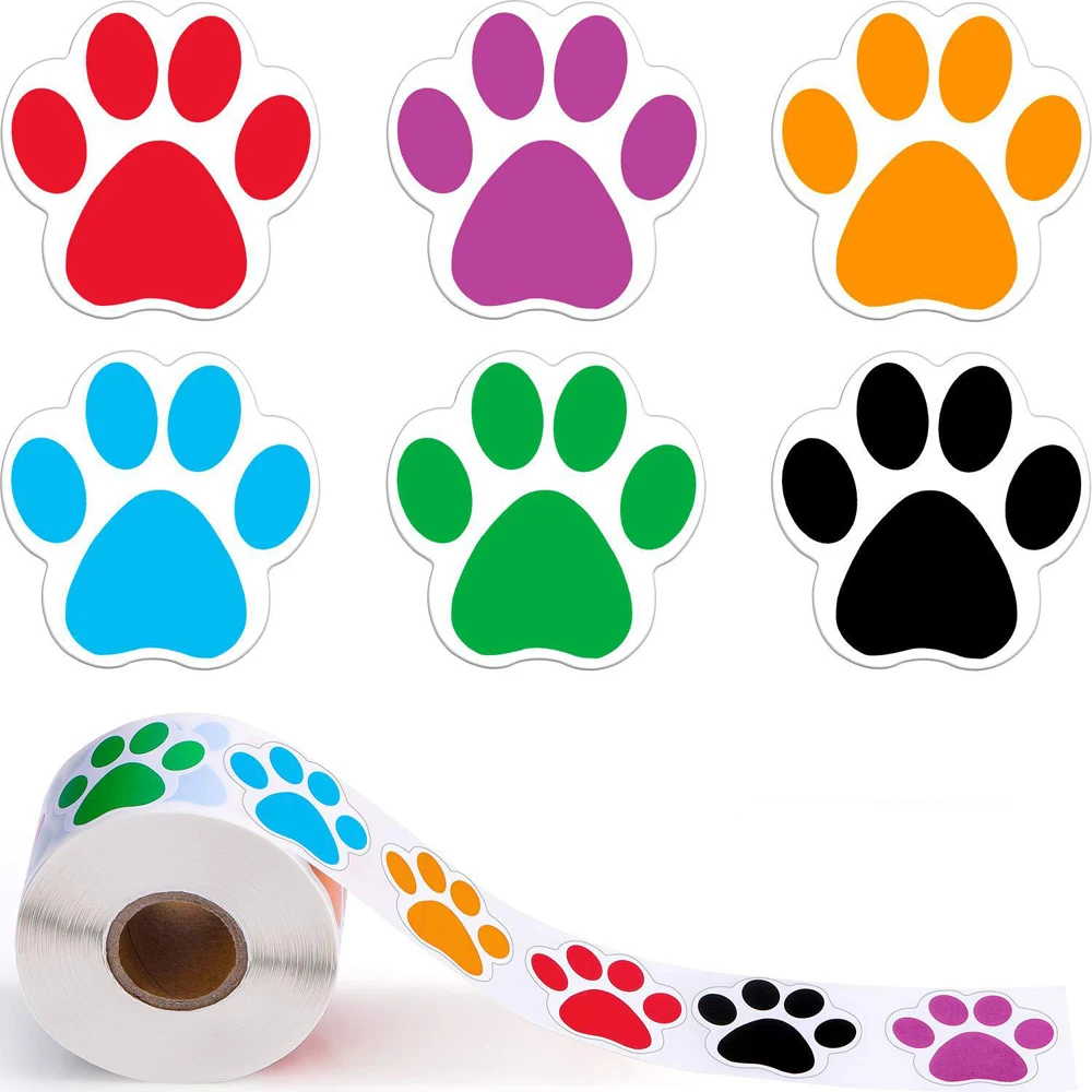 50-500pcs Dog Cat Bear Paw Labels Stickers 1inch Colorful Paw Print Stickers For Laptop Reward Sticker Stationery For Student