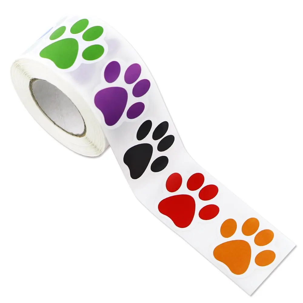 50-500pcs Dog Cat Bear Paw Labels Stickers 1inch Colorful Paw Print Stickers For Laptop Reward Sticker Stationery For Student