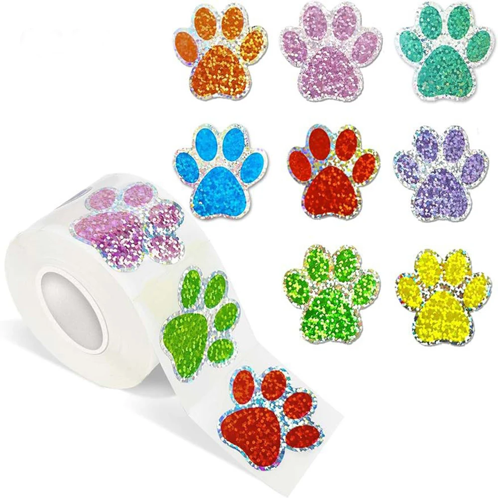 50-500pcs Dog Cat Bear Paw Labels Stickers 1inch Colorful Paw Print Stickers For Laptop Reward Sticker Stationery For Student