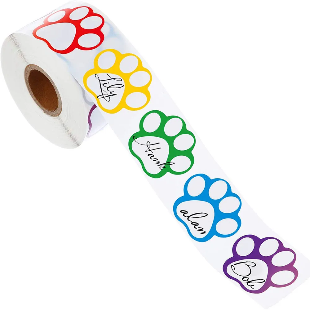 50-500pcs Dog Cat Bear Paw Labels Stickers 1inch Colorful Paw Print Stickers For Laptop Reward Sticker Stationery For Student