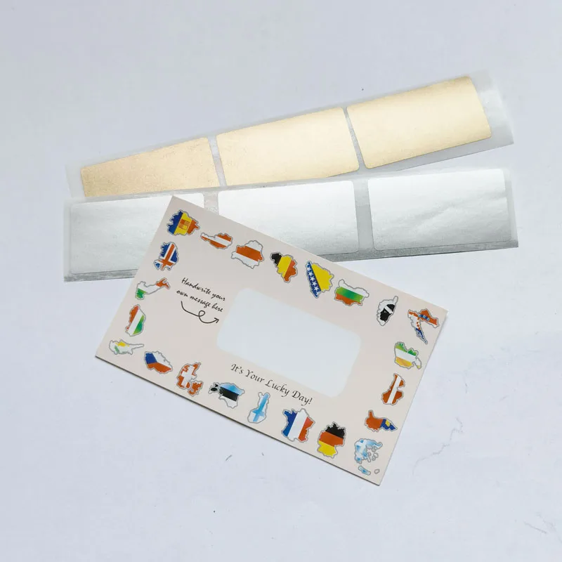 New 23x42mm 100pcs Gold/Silver/Rose Pink Adhesive SCRATCH OFF Stickers DIY Password Hand Made Scratched Stripe Card Film