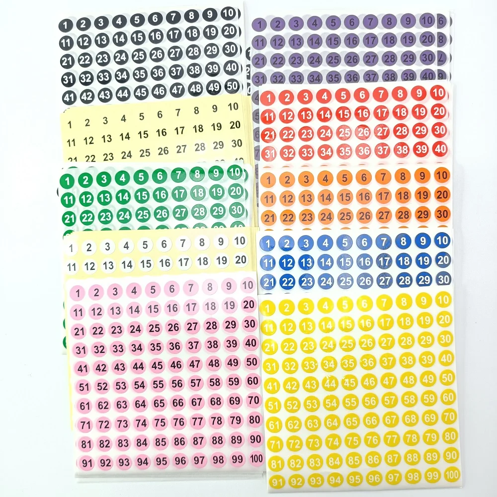 Colors 1-100 Number Sticker 10mm Paper Round Self Adhesive Number Sticker Label White Marking Digital Label Sticker