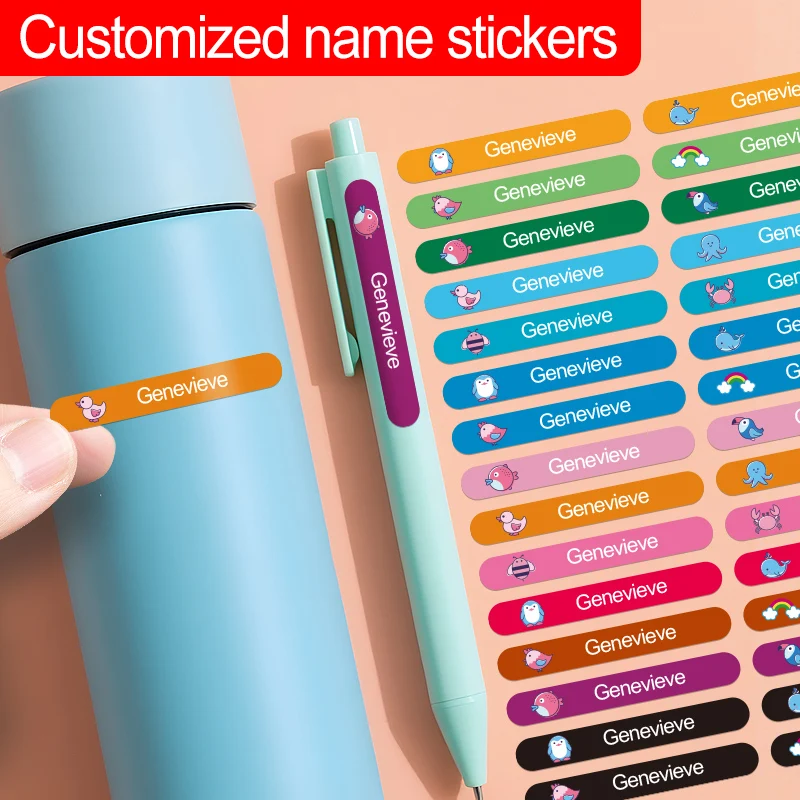 Custom Waterproof Name Labels for Kids School Supplies - Personalized Stickers for Bottles, Books & Lunch Boxes, Durable Design