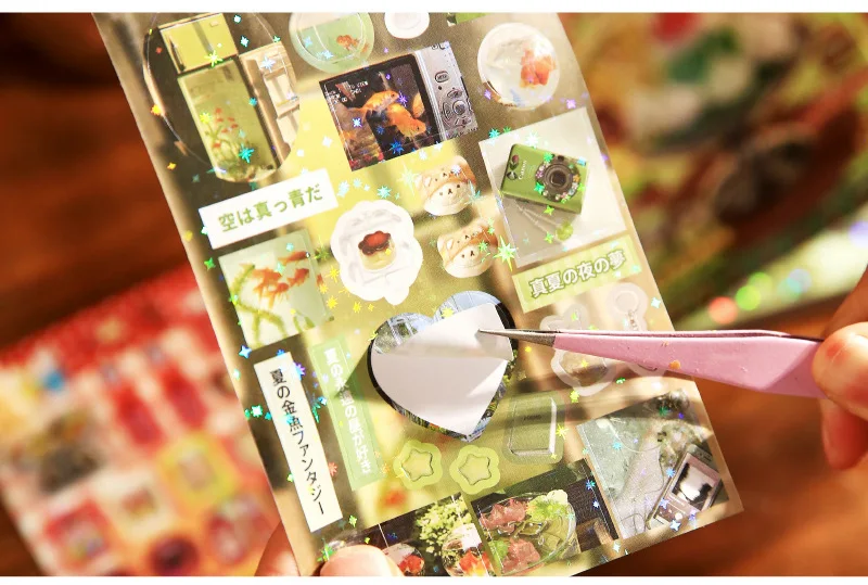30sheets Kawaii Japanese Showa style cuisine glitter film die-cutting sticker book DIY handmade scrapbook aesthetic stationery