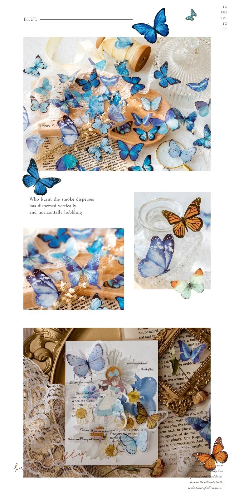 40 Pcs Colorful Butterflies PVC Stickers Kawaii Korean Stationery Collection for Diary Scrapbooking Label Decoration