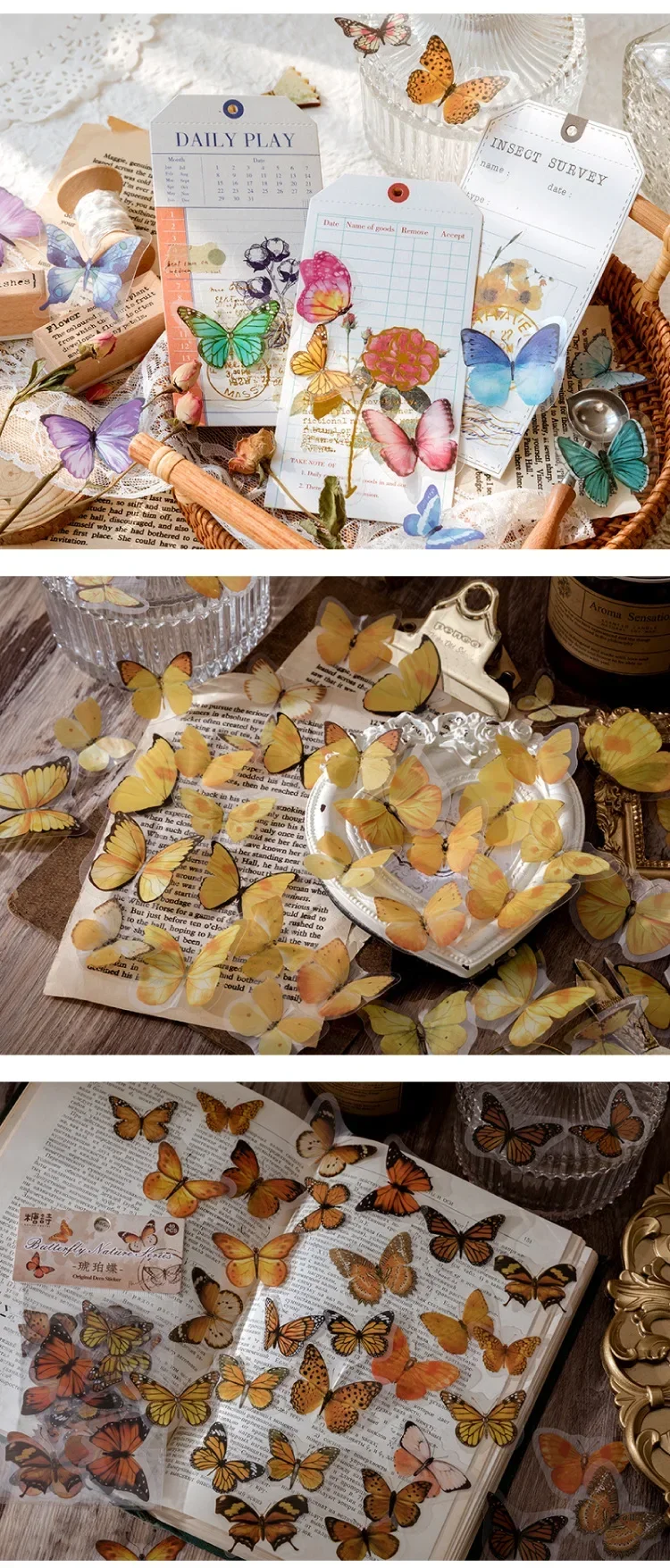 40 Pcs Colorful Butterflies PVC Stickers Kawaii Korean Stationery Collection for Diary Scrapbooking Label Decoration