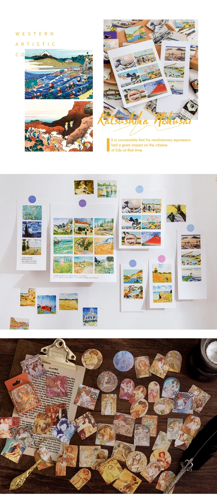 45 PCS Vintage Van Gogh Monet World Famous Painting Collection Decorative Stickers for Scrapbooking DIY Sealing Crafts