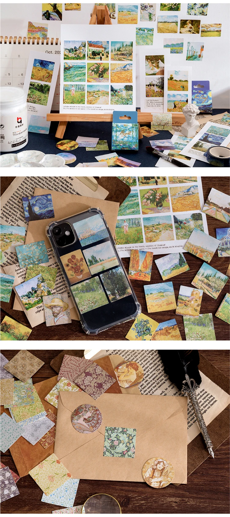 45 PCS Vintage Van Gogh Monet World Famous Painting Collection Decorative Stickers for Scrapbooking DIY Sealing Crafts