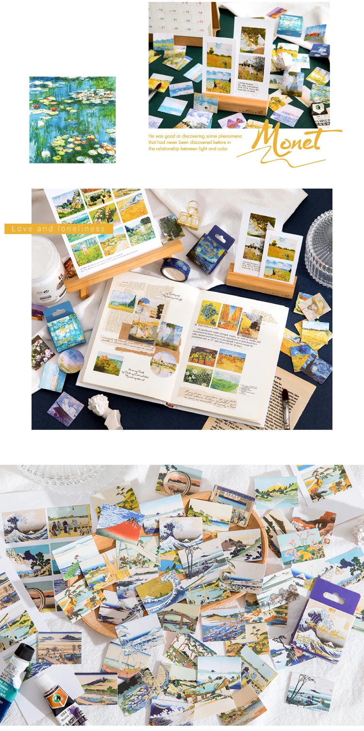 45 PCS Vintage Van Gogh Monet World Famous Painting Collection Decorative Stickers for Scrapbooking DIY Sealing Crafts