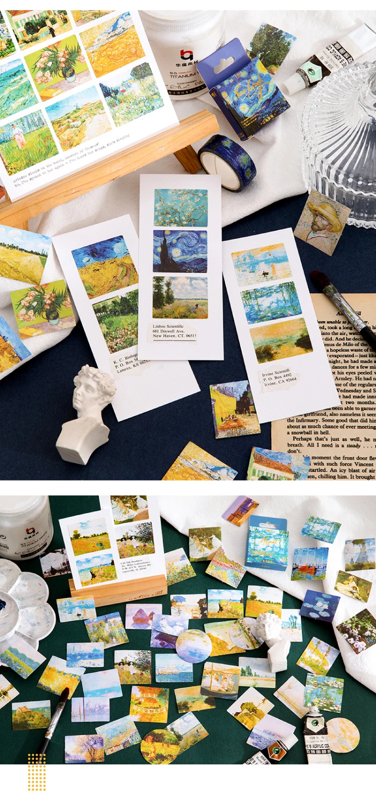 45 PCS Vintage Van Gogh Monet World Famous Painting Collection Decorative Stickers for Scrapbooking DIY Sealing Crafts