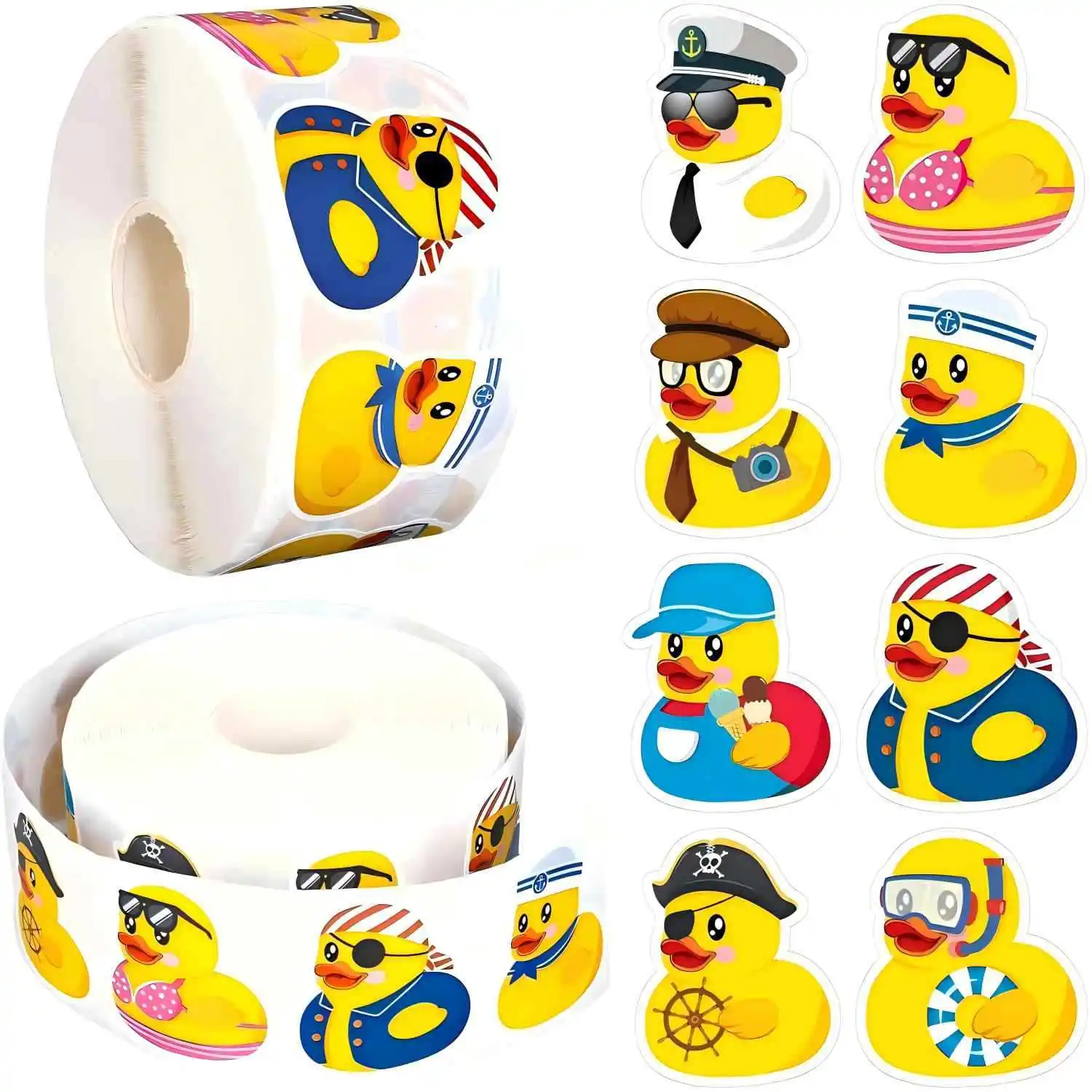 500Pcs Duck Stickers Cute Rubber Yellow Ducks Roll Stickers Present for Duck Birthday Meeting Pool Party Sticker,1inch